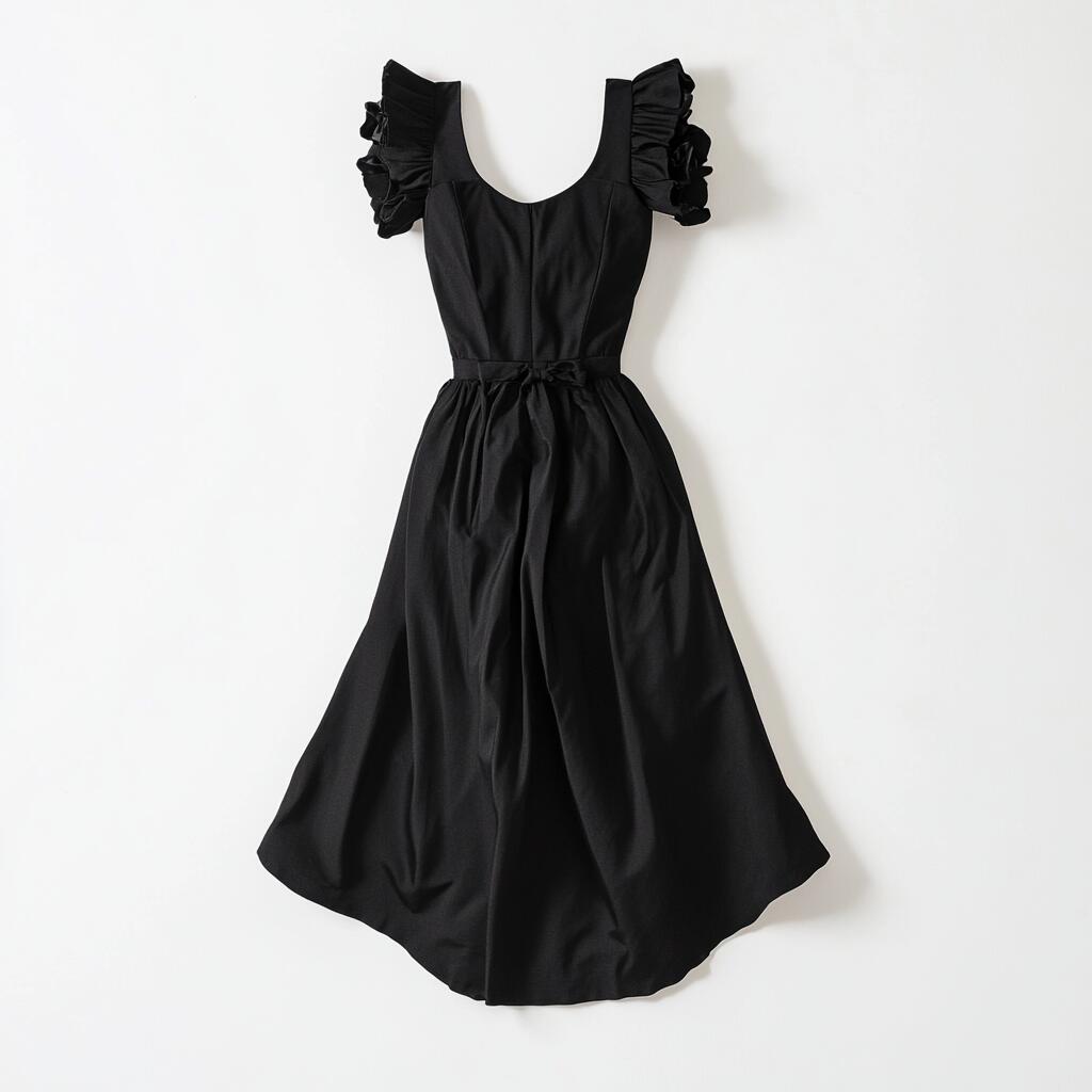 Ruffle-Sleeve Taffeta Dress