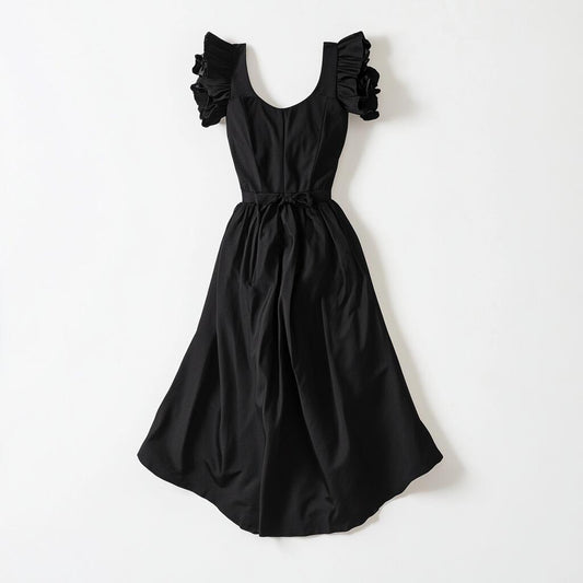 Ruffle-Sleeve Taffeta Dress